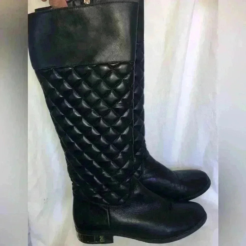 Vince Camuto Black Quilted Leather Knee High boots Sz 7.5